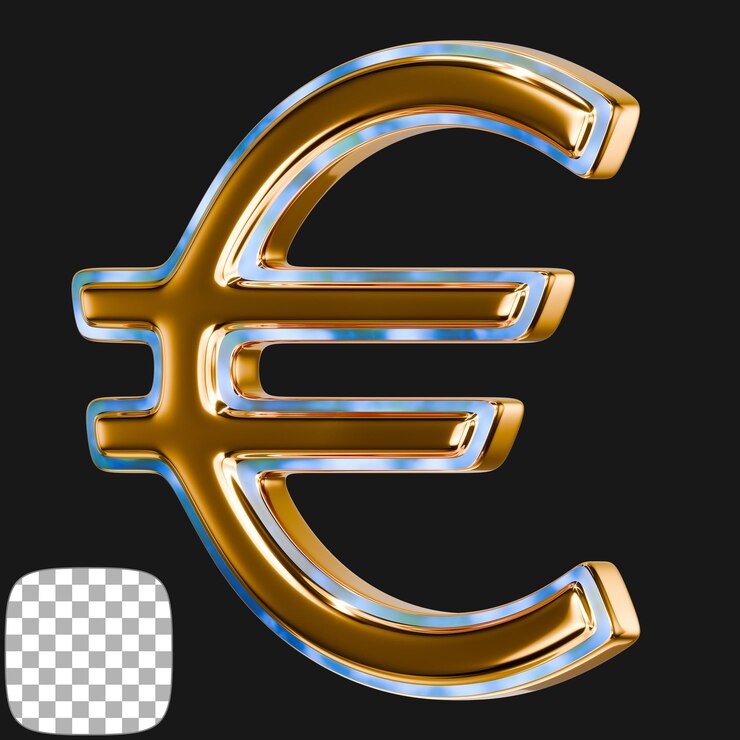 PSD 3d-weergave van het gouden eurosymbool op een doorzichtige achtergrond