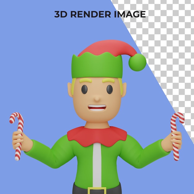 PSD 3d-weergave van het karakter van de elfen van de kerstman met kerst- en nieuwjaarsconcept