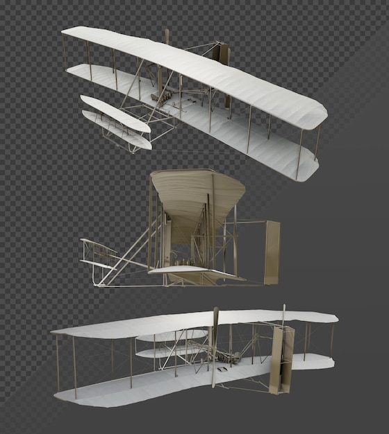 3D-weergave van het perspectief van het vliegtuig van de gebroeders Wright