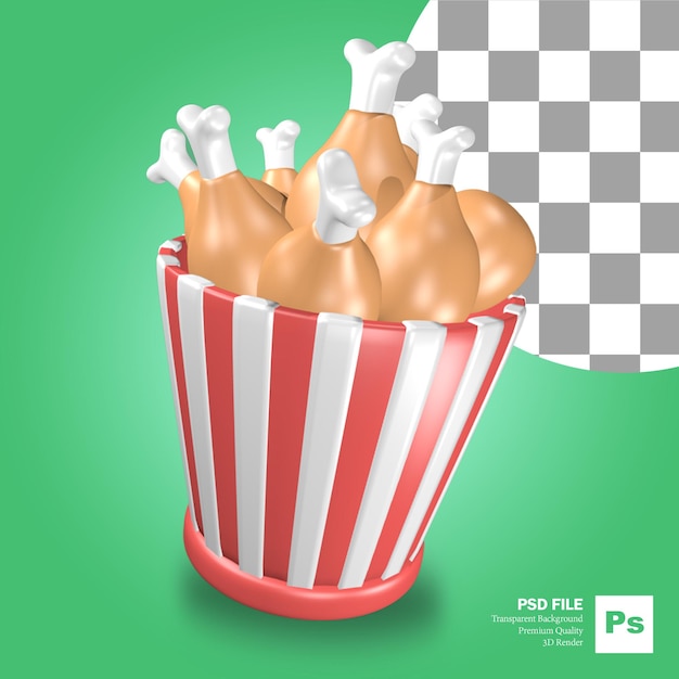 3D-weergave van het pictogramobject van de gebakken kipemmer met rode en witte lijnen