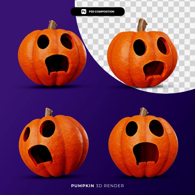 3D-weergave van jack pompoenen halloween concept met verschillende poses geïsoleerd