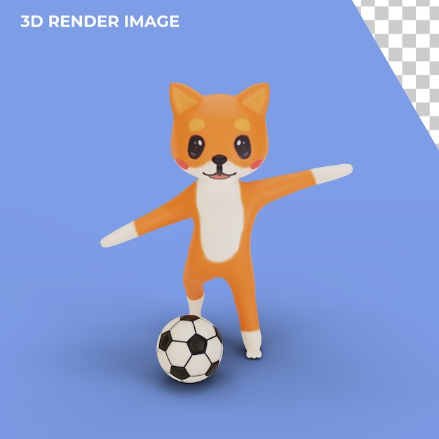 3D-weergave van karakter corgi voetballen