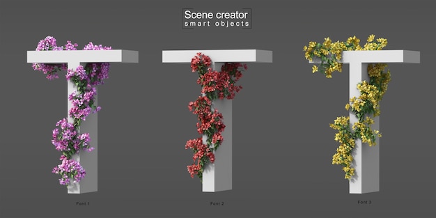 3d-weergave van kruipende bougainville op alfabet t