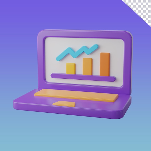 3d-weergave van laptopgegevensanalyse van financiële pictogrammen