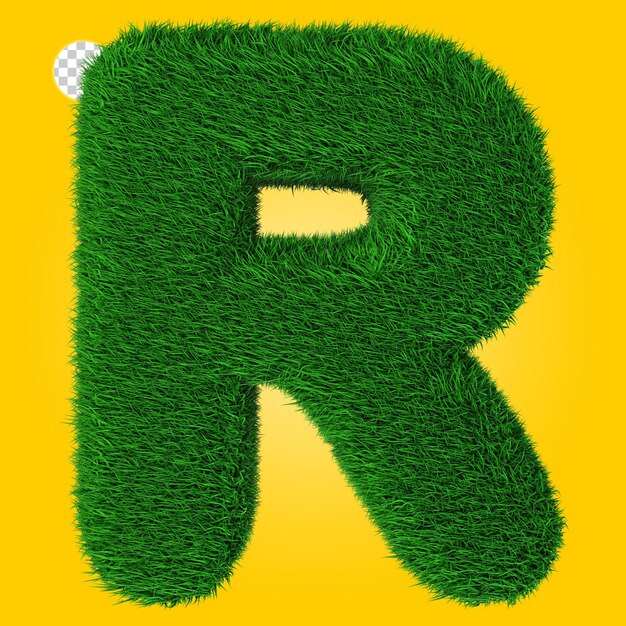 3d-weergave van letter r met grastextuur