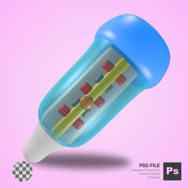 3D-weergave van medische objecten voor gezondheid en farmacie, schattig pictogram thermometer glas