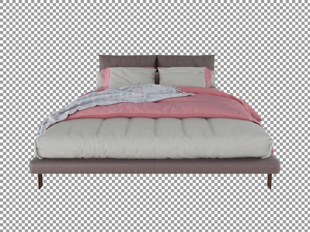 3D-weergave van minimalistisch roze bed interieur geïsoleerd