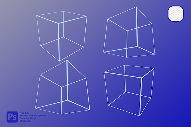 PSD 3d-weergave van neon kubus in verschillende hoeken