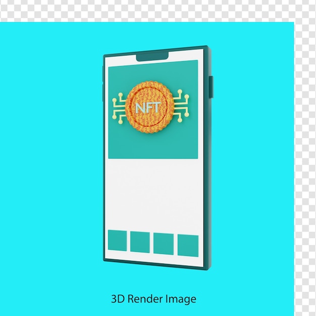 PSD 3d-weergave van nft-applicatie op mobiel