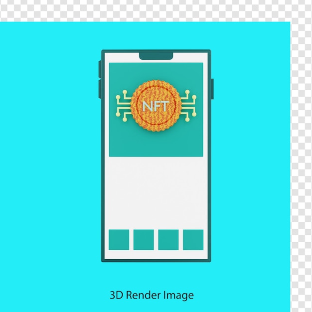 PSD 3d-weergave van nft-applicatie op mobiel