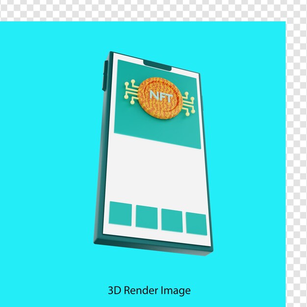 PSD 3d-weergave van nft-applicatie op mobiel