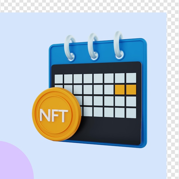 3d-weergave van nft-munten met kalender