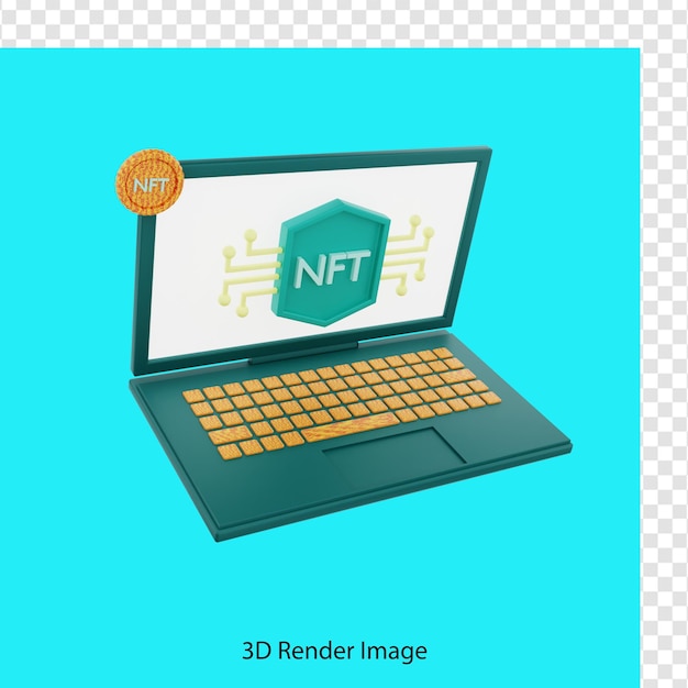PSD 3d-weergave van nft-netwerk op laptop