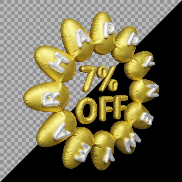 3D-weergave van nieuwjaarsaanbieding met 7 procent korting op ballongoud