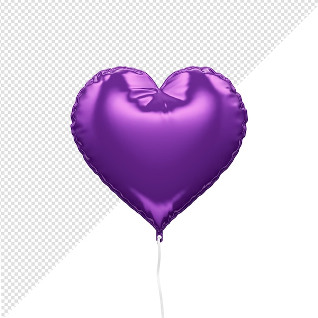 3d-weergave van paarse hart realistische ballon