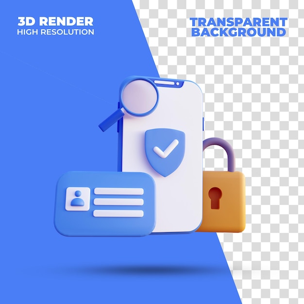 PSD 3d-weergave van privacyveilige goedgekeurde smartphone