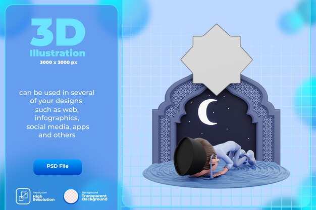 3d-weergave van ramadan karakterillustratie