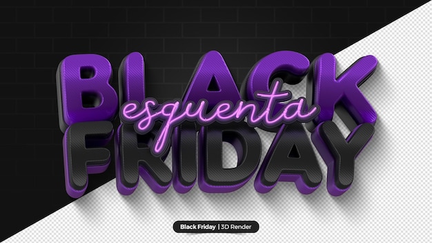 PSD 3d-weergave van realistische black friday-neontekst in braziliaans portugees