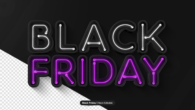 3d-weergave van realistische black friday-neontekst