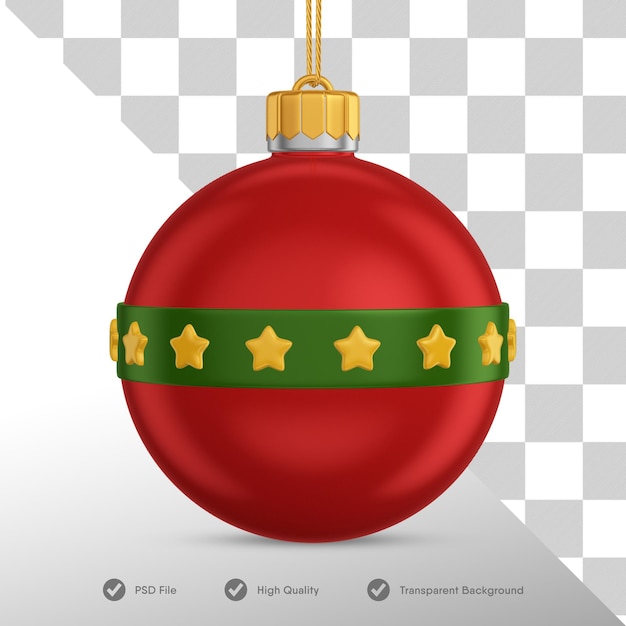 PSD 3d-weergave van rode kerstbaldecoratie