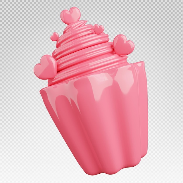 3d-weergave van roze cupcake met hartpictogram