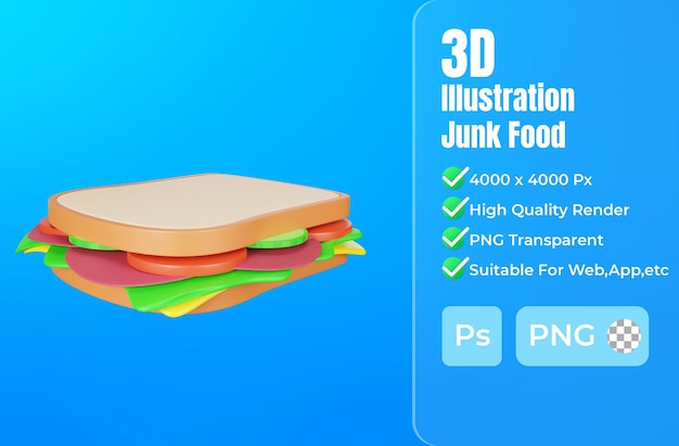 3d-weergave van sandwich fastfood icon