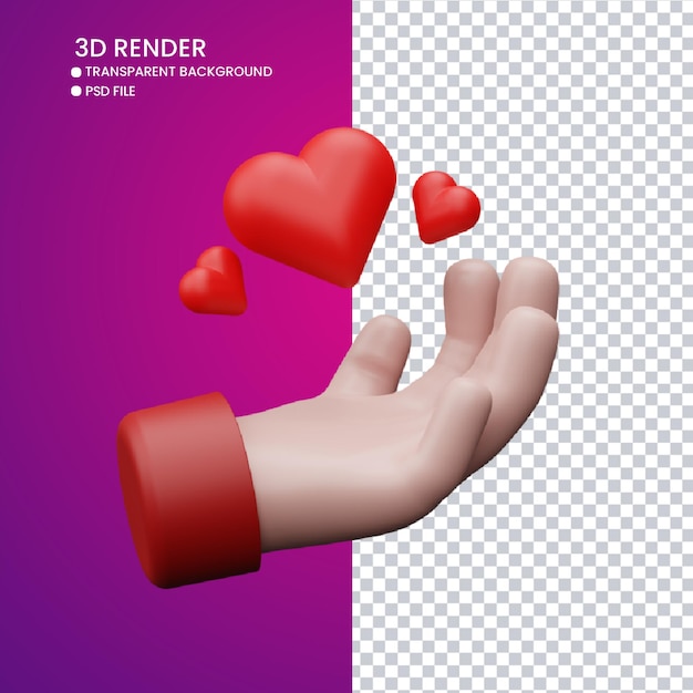 3D-weergave van schattige hand en liefde