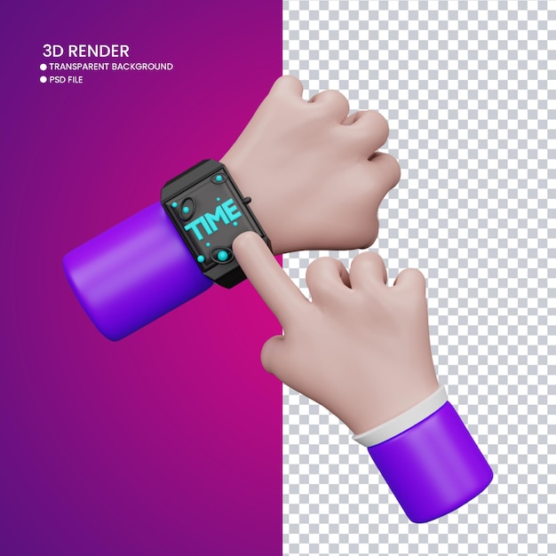 3d-weergave van schattige hand met horloge voor sociale media