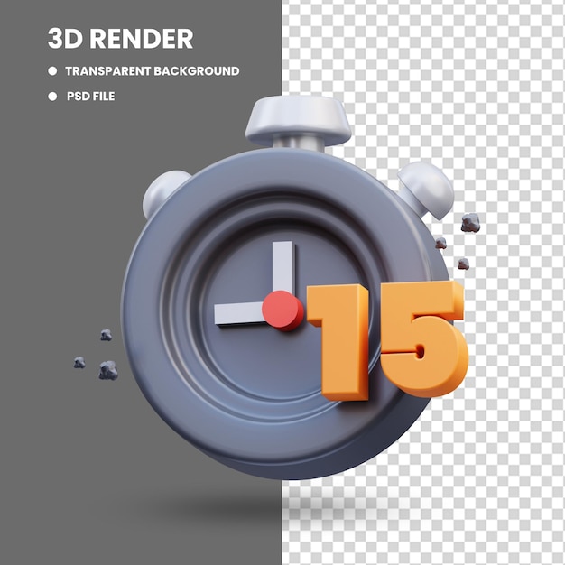 3d-weergave van schattige pictogramillustratie vijftien minuten tijdslimiet