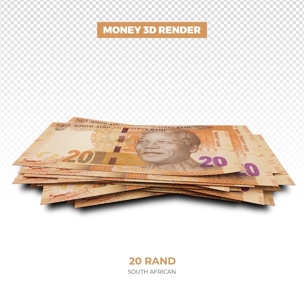 PSD 3d-weergave van stapel zuid-afrikaanse 20 rand biljetten