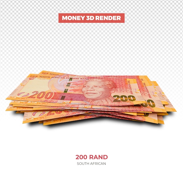 PSD 3d-weergave van stapel zuid-afrikaanse 200-rand-biljetten