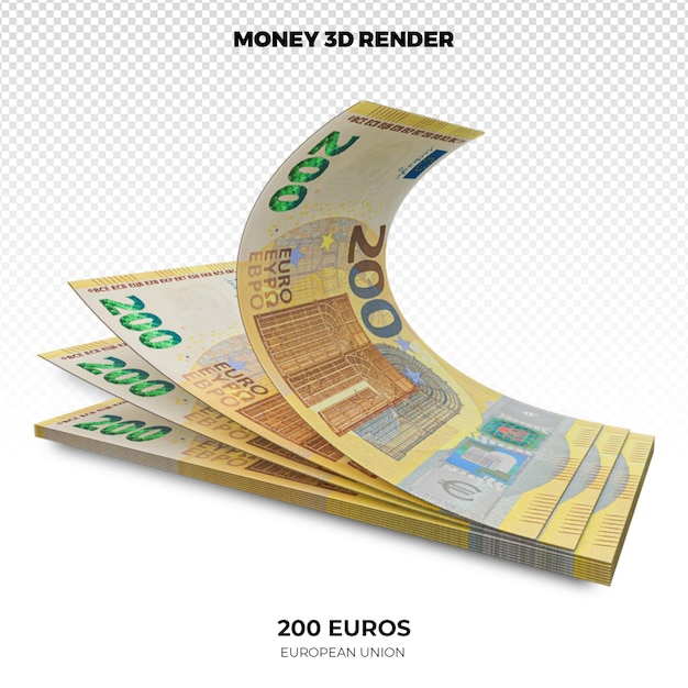 PSD 3d-weergave van stapels geld van de europese unie 200-euro-bankbiljetten