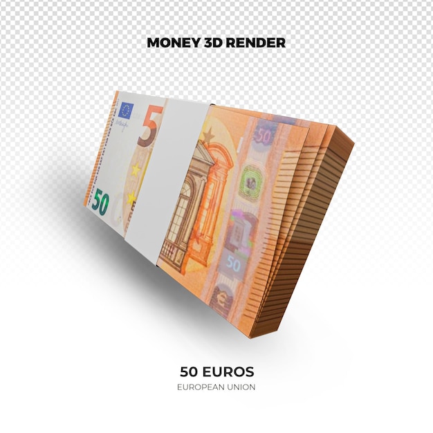 PSD 3d-weergave van stapels geld van de europese unie bankbiljetten van 50 euro