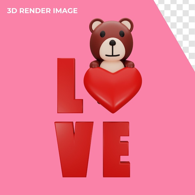 3D-weergave van teddybeer met valentijnsconcept