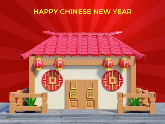 3D-weergave van tempel Chinees Nieuwjaar concept
