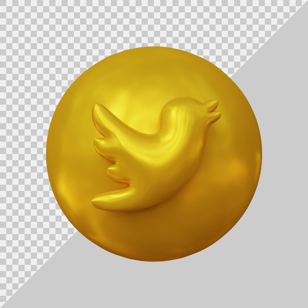 3d-weergave van twitter-pictogram sociale media met gouden stijl