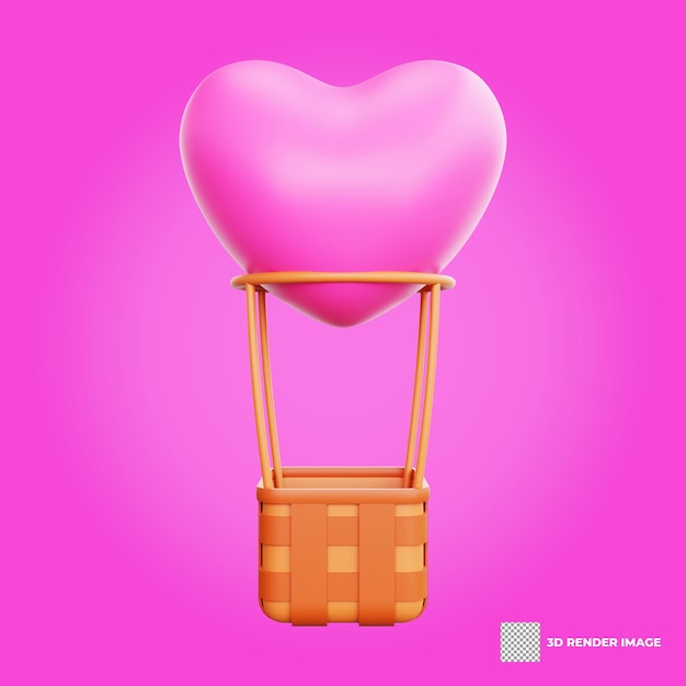 PSD 3d-weergave van valentine39s dag luchtballon hart pictogram