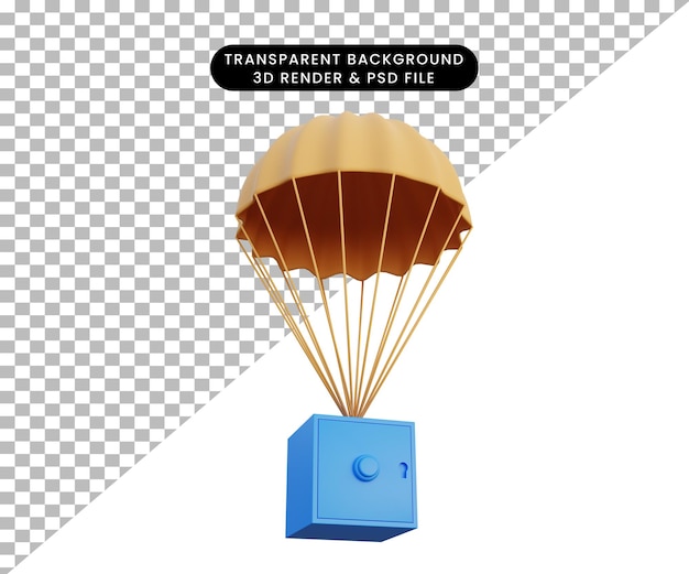 3d-weergave van veilig vallen met een parachute