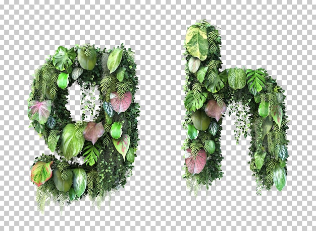 3d-weergave van verticale tuin kleine letters g en alfabet h
