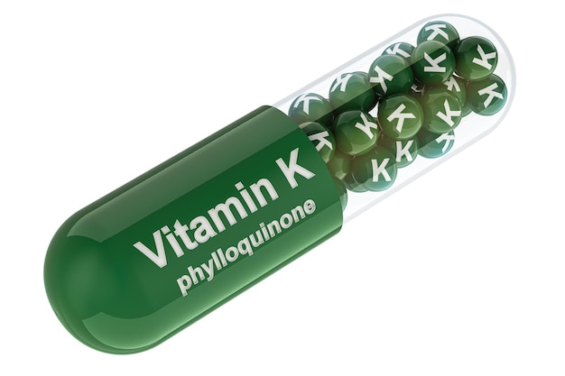 PSD 3d-weergave van vitamine k-capsule phylloquinone geïsoleerd op een doorzichtige achtergrond