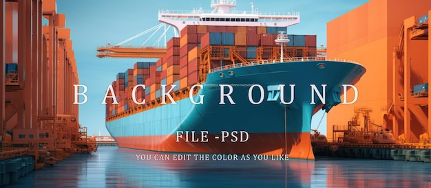 PSD 3d-weergave van vrachtschepen op een containerschip in de blauwe zee