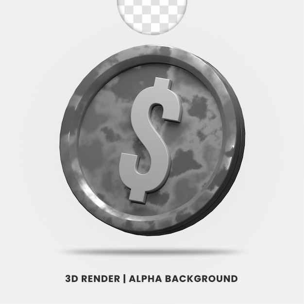 PSD 3d-weergave van zilveren metalen dollar munt geïsoleerd nuttig voor zaken of e-commerce illustratie