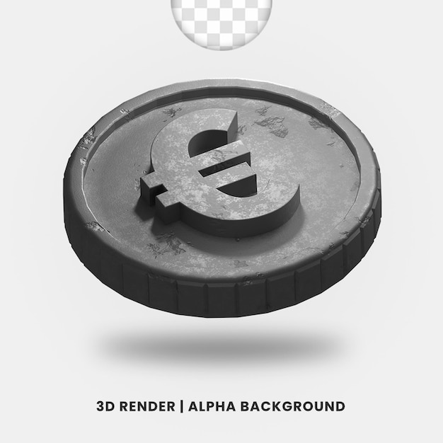 PSD 3d-weergave van zilveren metalen euromunt met glanzend effect geïsoleerd. handig voor zakelijke of e-commerce illustratie.