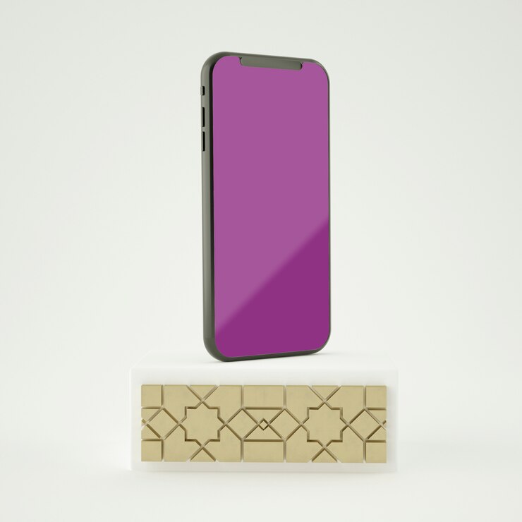 3D-weergave Volledige scène islamitisch met scherm smartphone mockup
