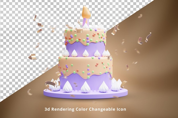 3D-weergavepictogram voor verjaardagstaart of 3D-gelukkige verjaardagstaart met chocoladesmaak