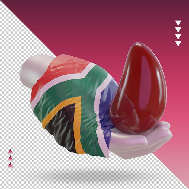 3d-wereld bloeddonor dag zuid-afrika vlag weergave linker weergave