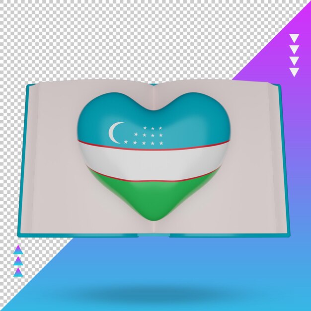 PSD 3d wereld boek dag oezbekistan vlag rendering vooraanzicht