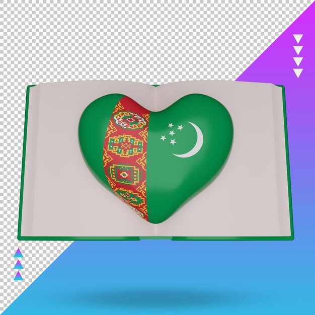 PSD 3d wereld boek dag turkmenistan vlag rendering vooraanzicht