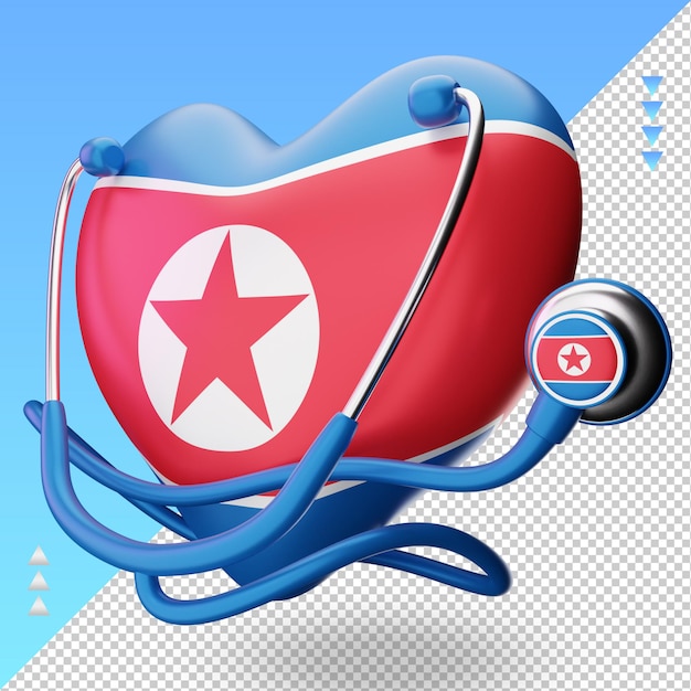 3d-wereldgezondheidsdag noord-korea vlag rendering juiste weergave