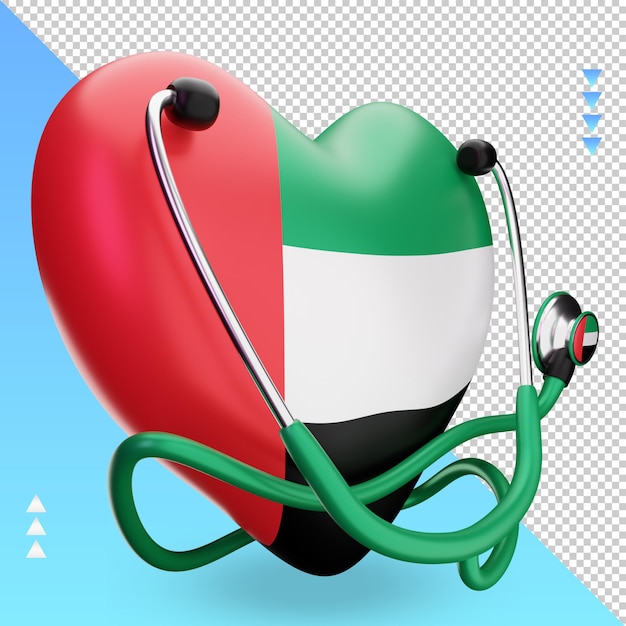 PSD 3d-wereldgezondheidsdag verenigde arabische emiraten vlag rendering linker weergave